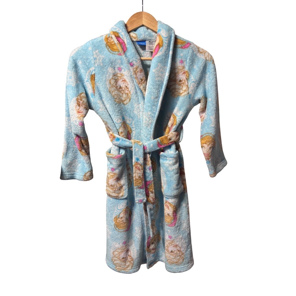Disney Frozen Bathrobe‎ Girls 7/8 Blue Excellent Elsa Anna Plush Fleece Robe